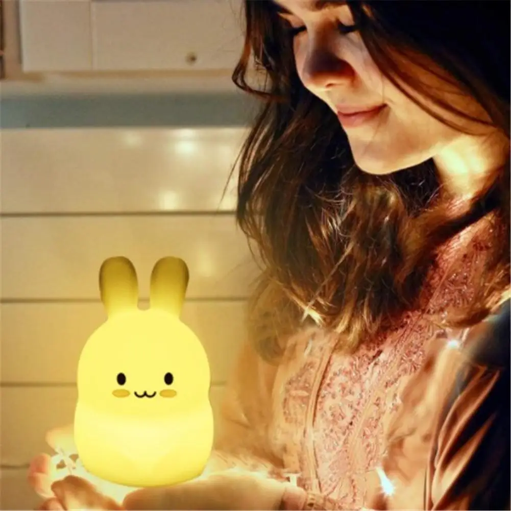 

Rabbit LED Night Light Touch Sensor 8 Colors Battery Powered Cartoon Silicone Bunny Bedside Lamp for Children Kids Baby Toy Gift