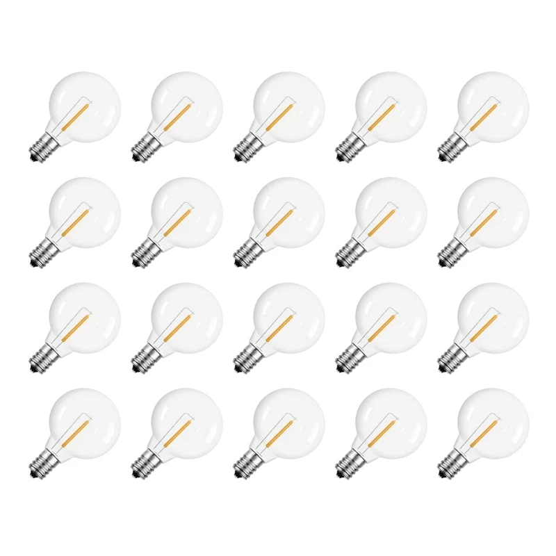 

20 Pcs G40 LED Replacement Light Bulbs E12 Screw Base Shatterproof LED Globe Bulbs For Solar String Lights Warm