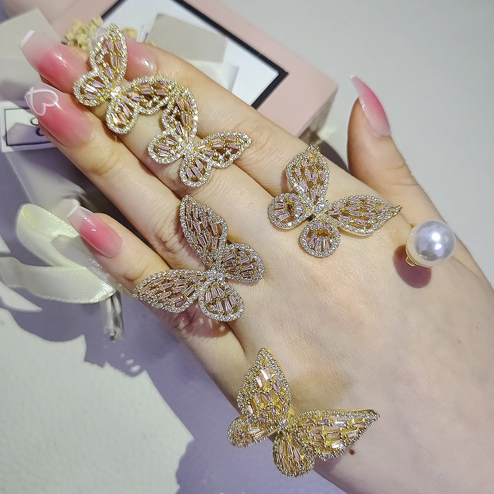 

4pcs Pack 2023 New Luxury Butterfly silver color bride Dubai Wedding For Women Lady Anniversary Gift Jewelry Bulk Sell J8039