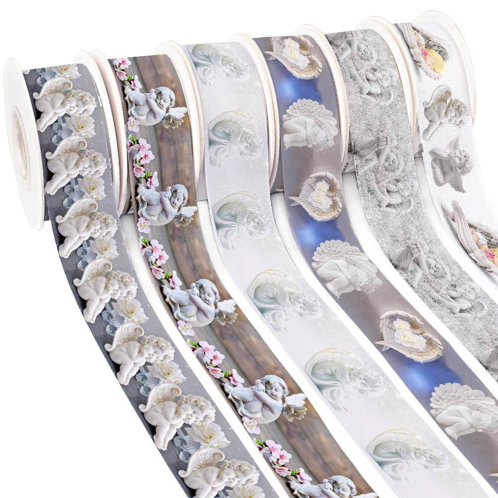 

10 yards Silent Angel Pattern printed grosgrain ribbon / satin for gift wrapping wedding party decoration DIY hair de