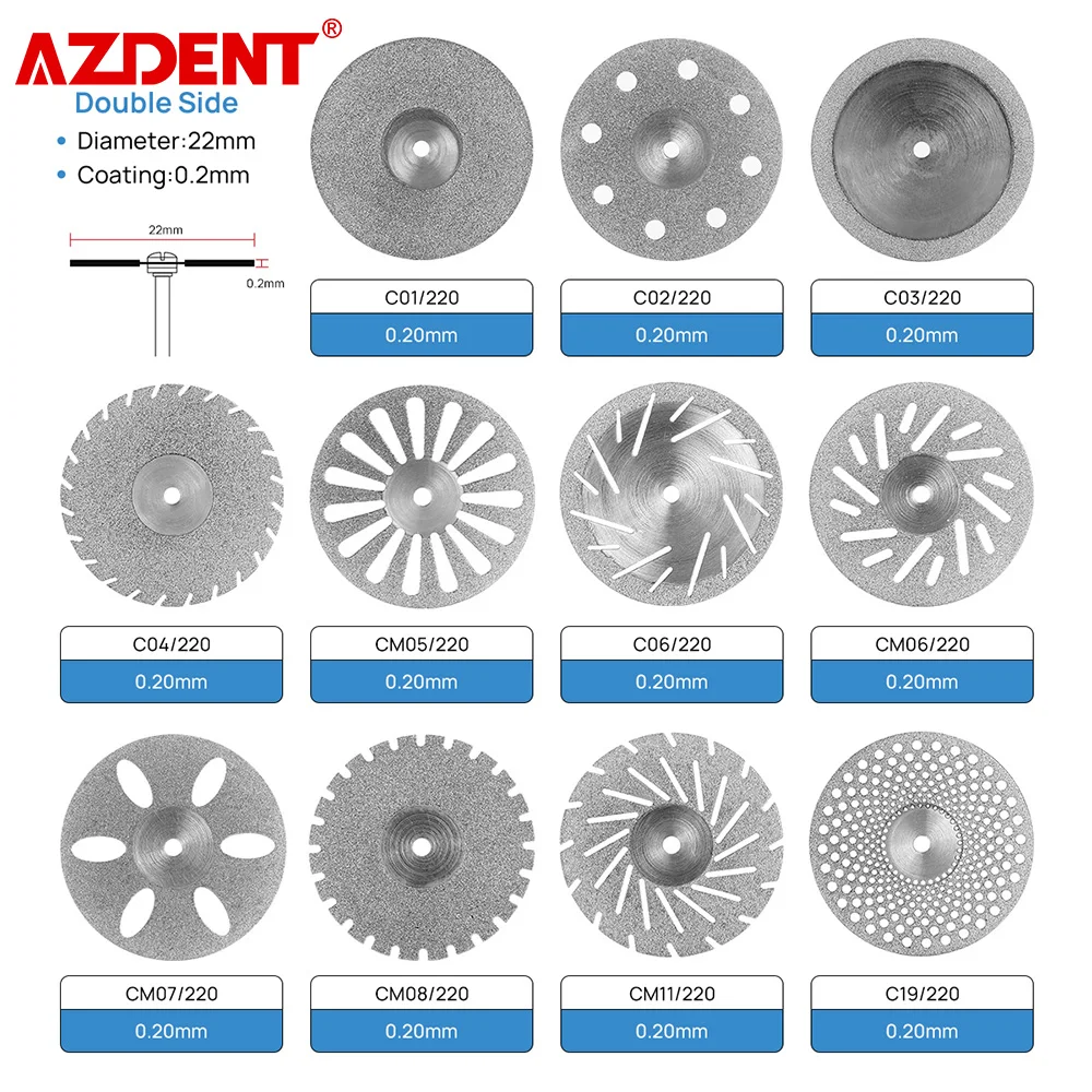 15PCS AZDENT Dental 0.20mm Ultra-thin Diamond Cutting Disc Double Sided Disk For Polisher Machine Lab Polishing Tools - купить по
