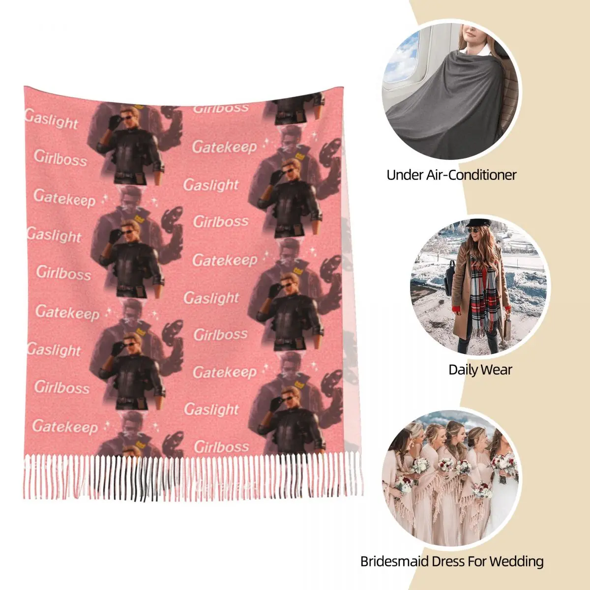 Wesker Gaslight Gatekeep Girlboss Scarf Tassel Scarves for Women Soft Warm Shawls and Wraps Large Fall Winter Shawl Wrap