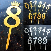 crown number cake topper gold silver happy birthday digital cakes insert wedding anniversary party cake dessert decoration decor