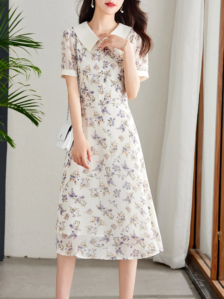

Large Size Floral Printing Women's Dresses Summer Short Sleeve Retro Loose High Waist Casual Dress Female Clothing Bohemian