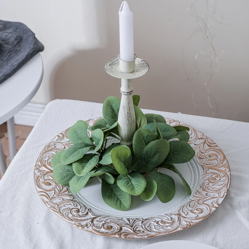 

25cm Artificial Leaves Candle Ring Green Candle Wreaths For Home Decor Wedding Table Party Decor Artificial Greenery Wreath