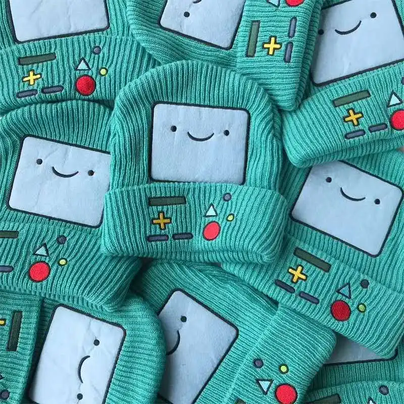 

Winter Knitted Hat Children's Game Machine Cartoon Warm Wool Hat Adventure Time Smiling Face Hat Skullies Beanies