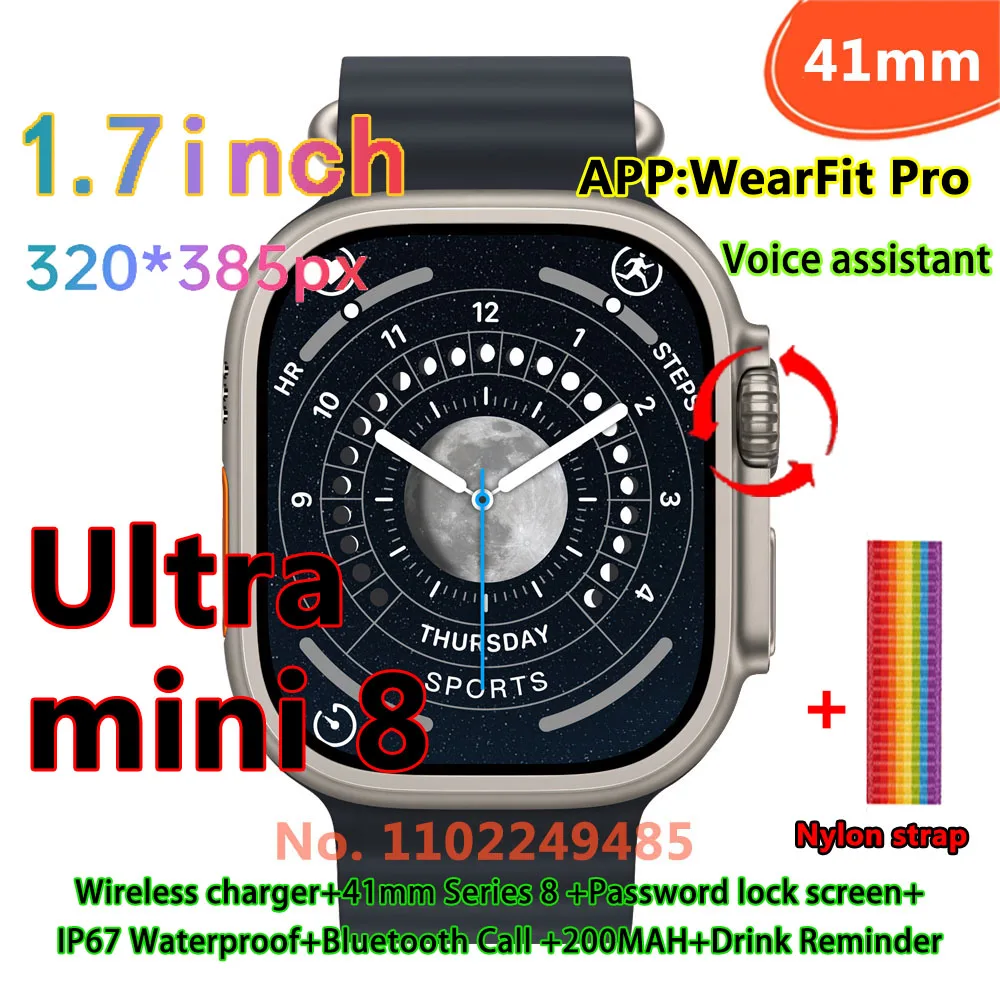 

Смарт-часы Ultra 8 женские, 41 мм, 1,7 дюйма, Bluetooth