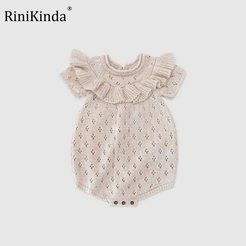 

Трикотажный комбинезон для маленьких девочек, однотонный комбинезон с короткими рукавами и оборками, модная детская одежда, новинка 2023