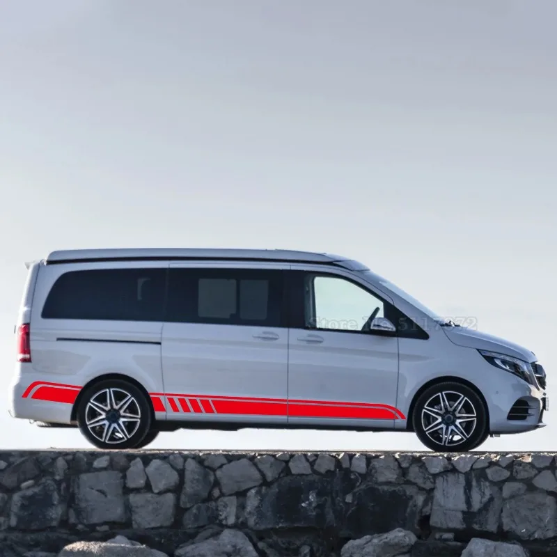 Фото Для Mercedes-Benz V-Class W447 Vito Viano 2014-наст. время, AMG, 3 шт., наклейки на капот, боковые полосы, наклейки на пороги №3