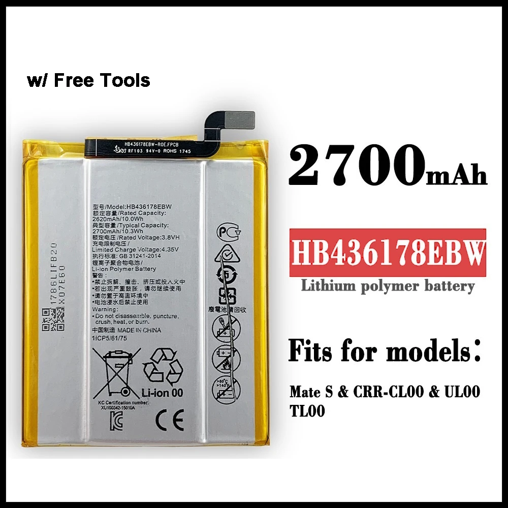 

Original HB436178EBW Mobile Phone Replacement Li-Polymer Battery 2700mAh For HUAWEI Mate S CRR-CL00 CRR-UL00 Batterie Batteries