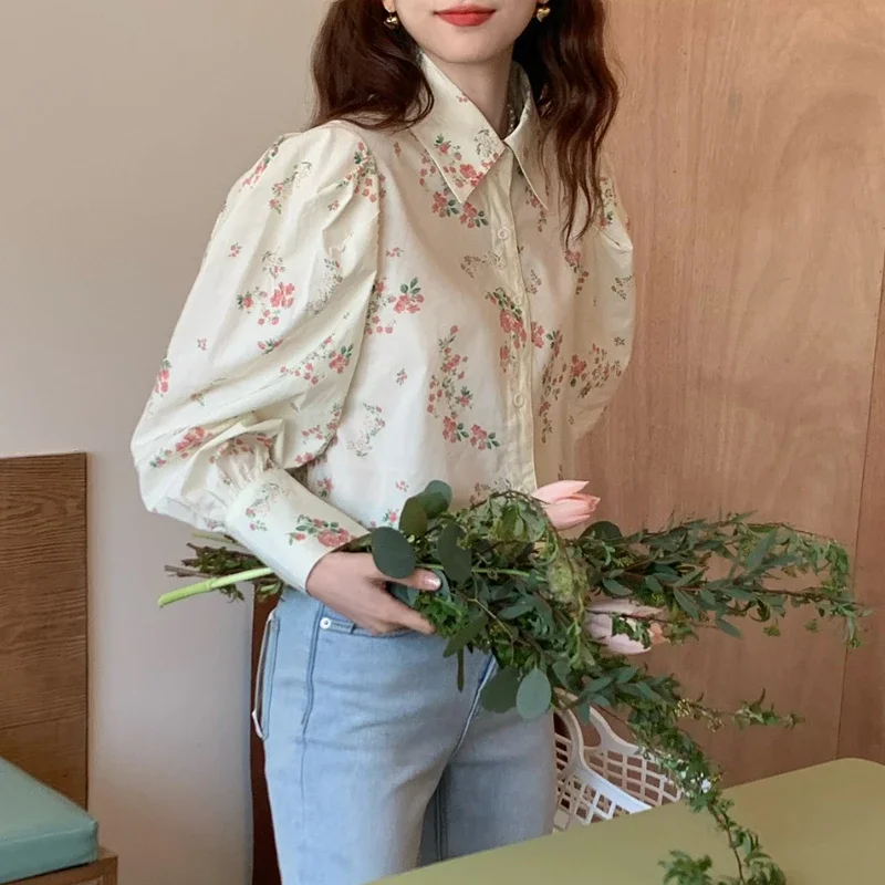 Рубашки с цветочным принтом женские повседневные рубашки длинным рукавом в