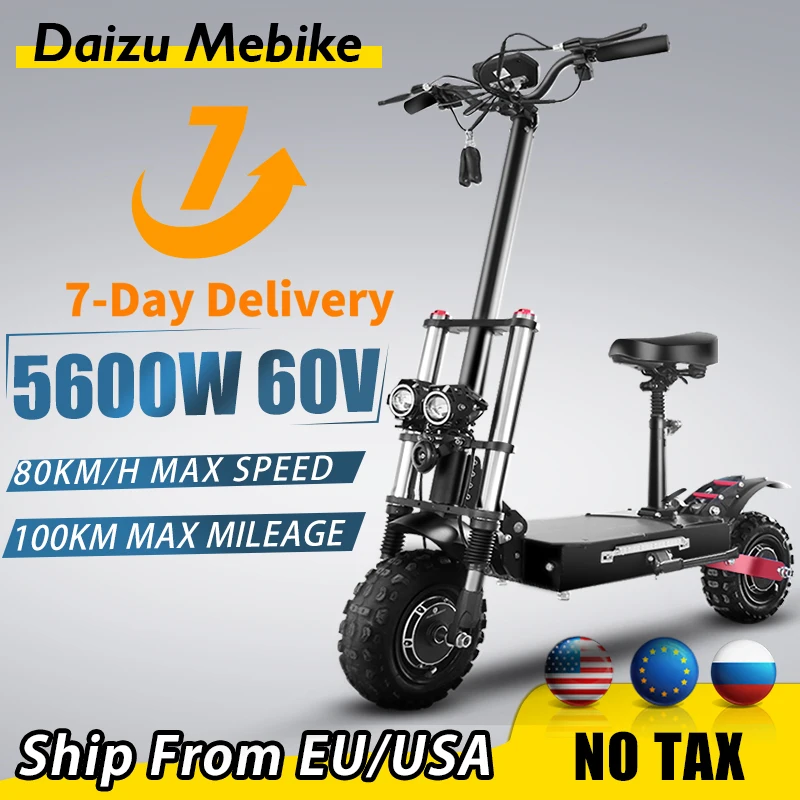 

60V 5600W Powerful Electric Scooter Dual Motor E scooter Fastest Speed 85km/h Electric Scooters Adults with Seat Off Road