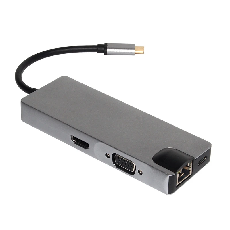 

Док-станция для ноутбука 8 в 1, адаптер питания, адаптер типа C на 2 USB 3,0 HDMI VGA RJ45 PD, кардридер, адаптер