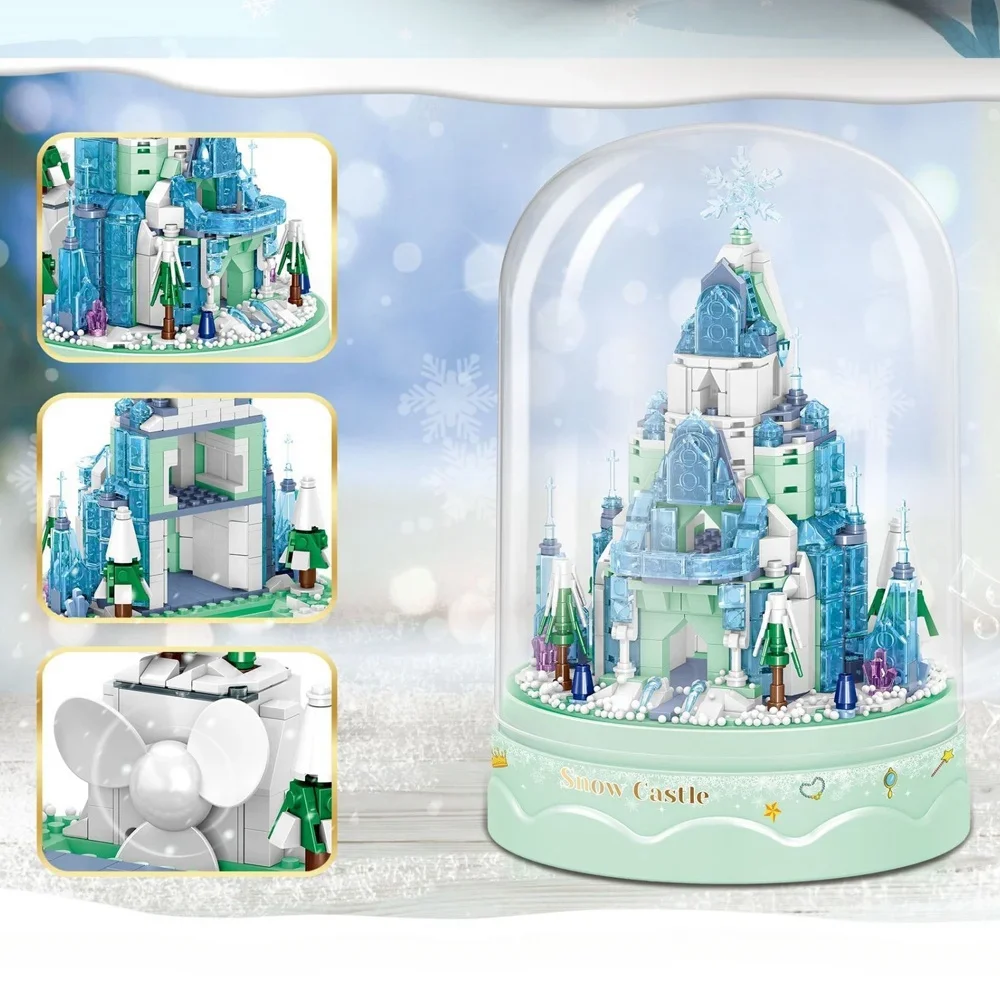 Музыка Снежный Замок Мини-строительные Блоки Игрушки Включает Вентилятор и DIY