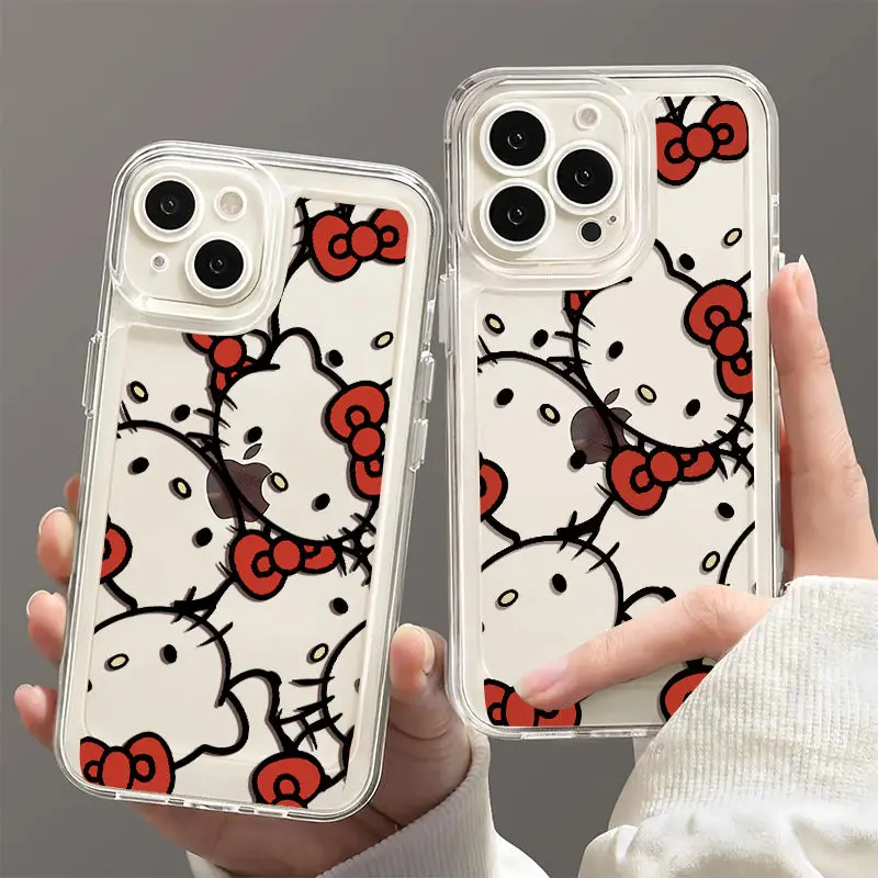 Мягкий акриловый чехол Sanrio Y2K с красным бантом для телефона iPhone 15 14 13 Pro Max 11 12 X XR 7 8