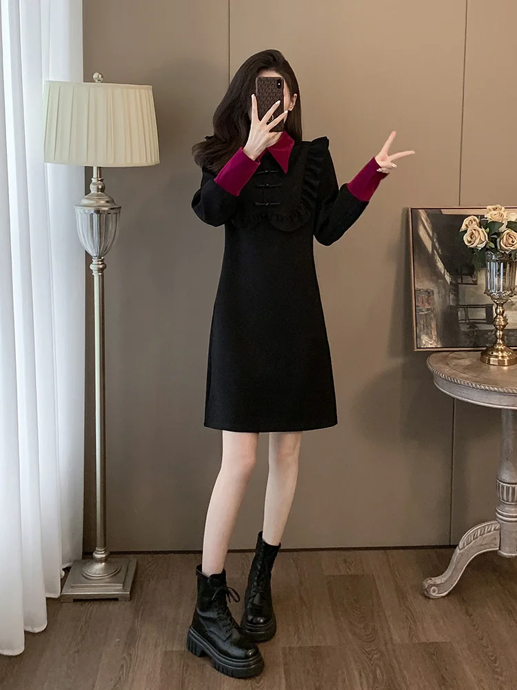 La Chabell новое китайское черное платье в национальном стиле женское осенне-зимнее