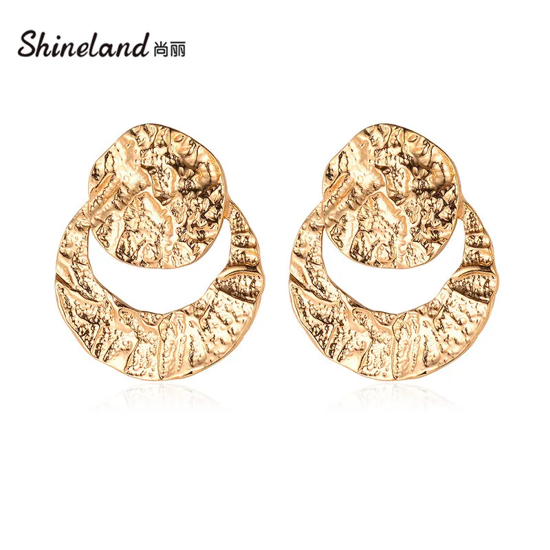 

Shineland New Exaggerated Geometric Drop Dangle Earrings for Women Metal Gold Color Vintage Brincos Hiphop Party Jewelry Gift