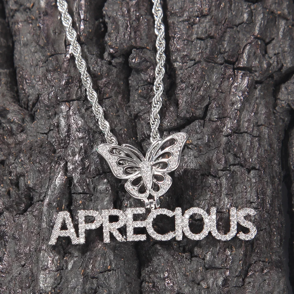 Custom Pendant Name Charm Letter Butterfly 18k Real Gold Plated For Men Iced Out