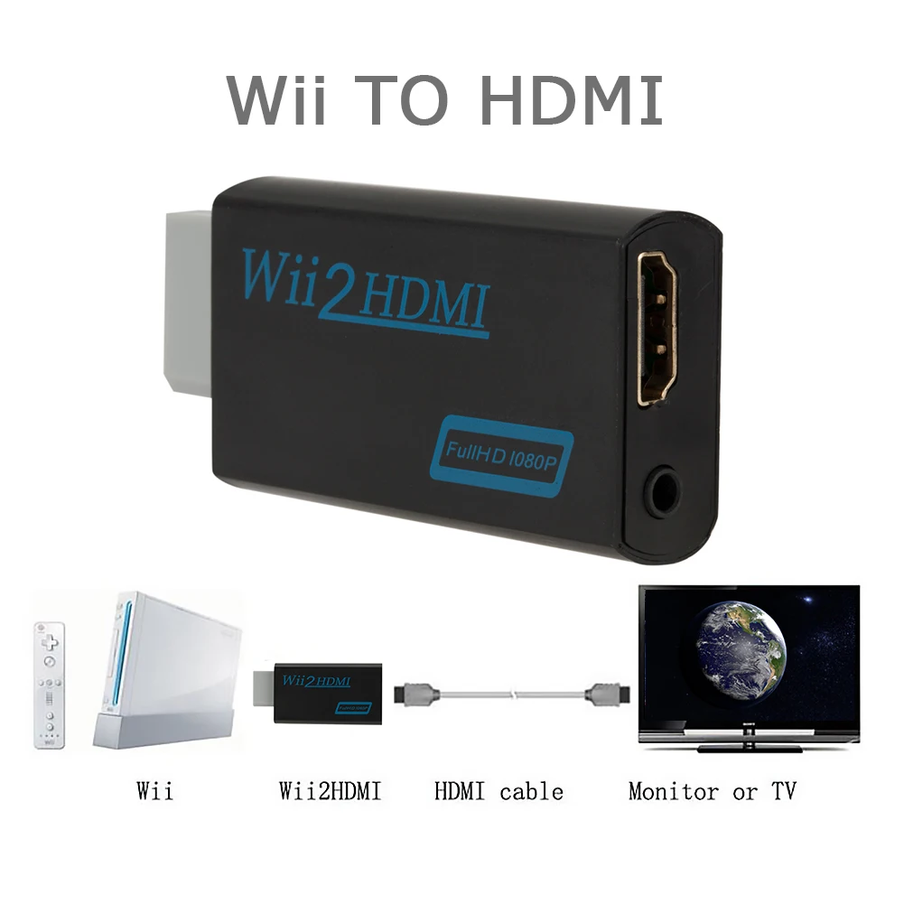 

Конвертер WII в HDMI-совместимый с Full HD 1080P Wii 2 HDMI-совместимый адаптер 3,5 мм аудио для ПК HDTV монитор дисплей