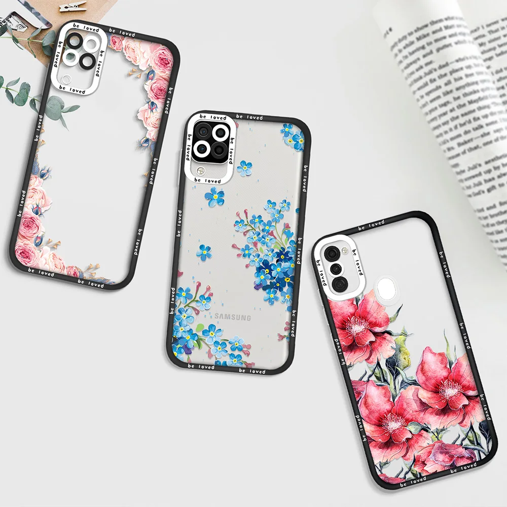 

Luxury Flower Case for Samsung A71 A11 A12 A21S A32 4G A52 A52S A53 5G A72 S22 Plus S22Ultra Shockproof Fundas Clear Back Cover