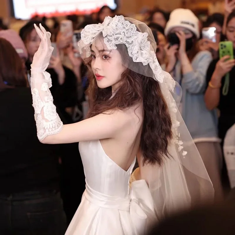 Винтажная кружевная свадебная фата новая короткая тюль и кружево элегантная