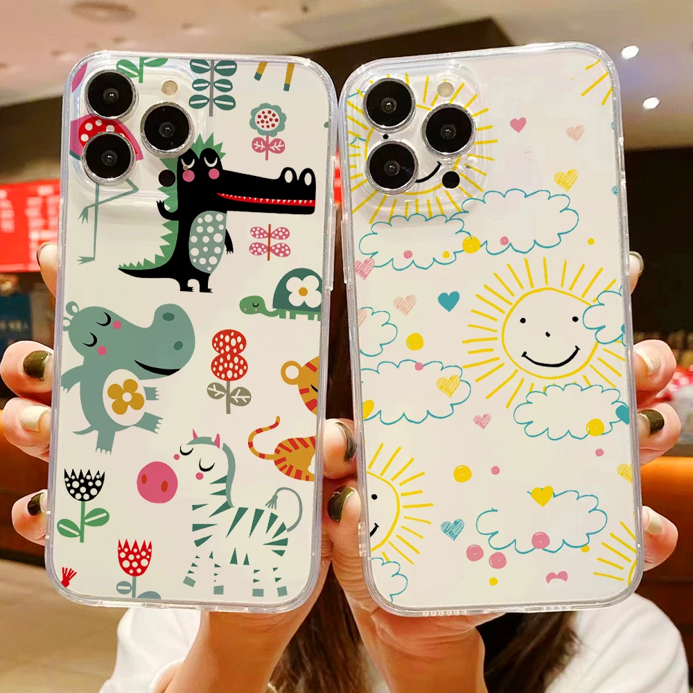 

Cute Cartoon Animals Luxury Ultra Thin Clear Phone Case For iPhone 11 12 13 Pro Max 12 13 Mini X XR XS Max SE 6 6s 7 8 Plus