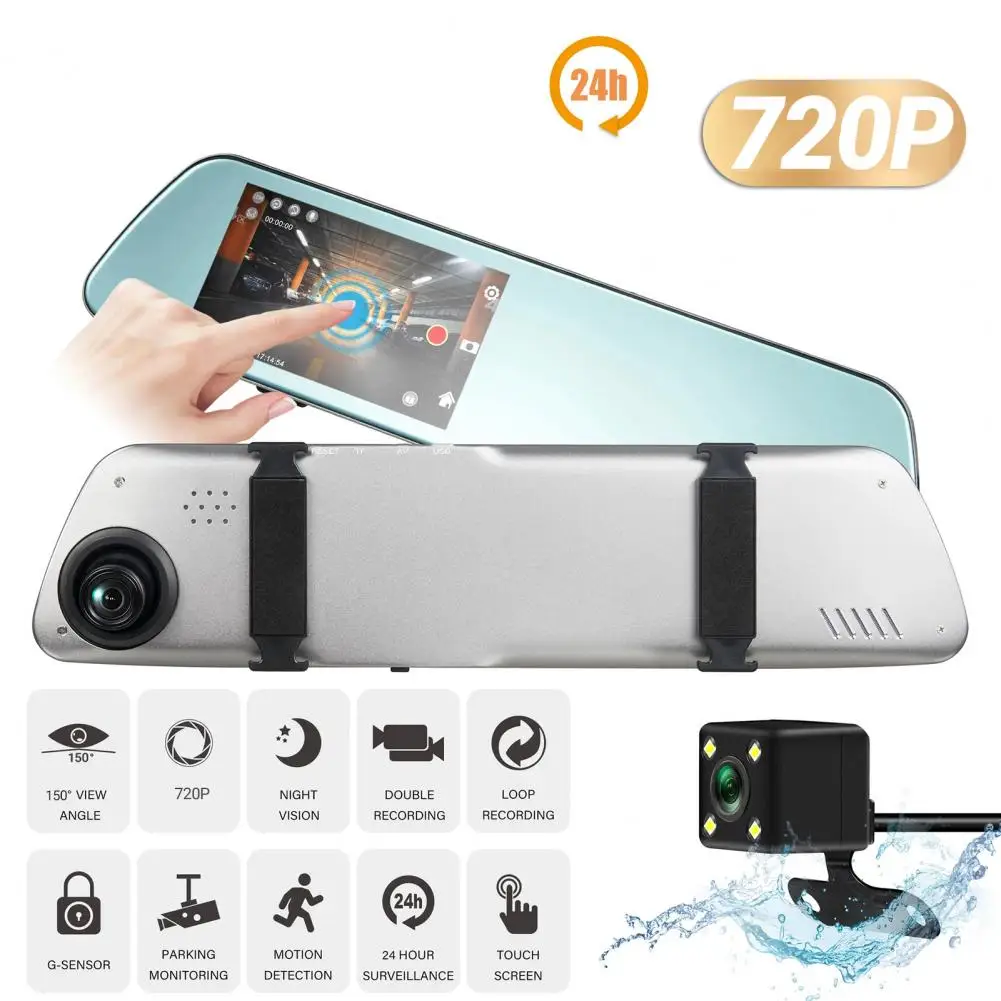

Dash Cam 4 In 24H Car DVR Camera Video Recorder Rear View Dual Lens Black Box HD Cycle Recording Video Mirror Recorder Black Box