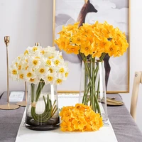 6pcsbunch silk white yellow daffodil artificial narcissus flower wedding bouquets home decor living room party table ornaments