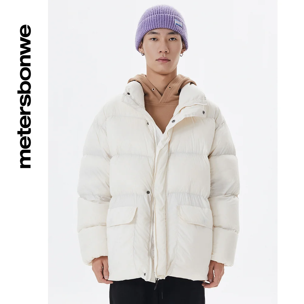 Metersbonwe Couple Loose Solid Color Down Wear Men Windproof Stand Collar 90%Duck Down Warm Wear Women Young Winter Down Jackets