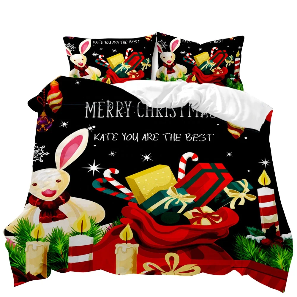 

Christmas Duvet Cover Set Christmas Gift Bunny Candle Christmas Theme Bedding Set Double Queen King Size Polyester Quilt Cover