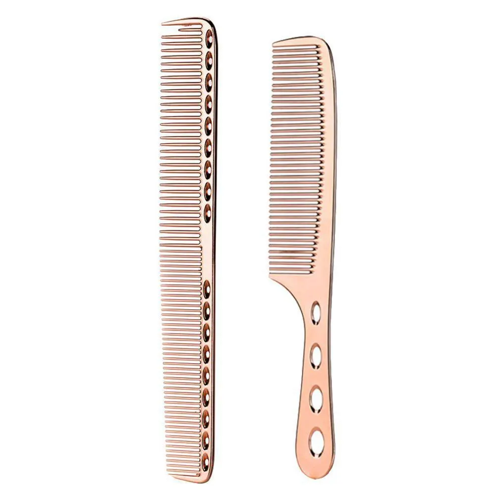 

2pcs Barber Haircutting Electroplating Space Aluminum Non Slip Durable With Scale Salon Hairdressing Professional Home Hair Comb