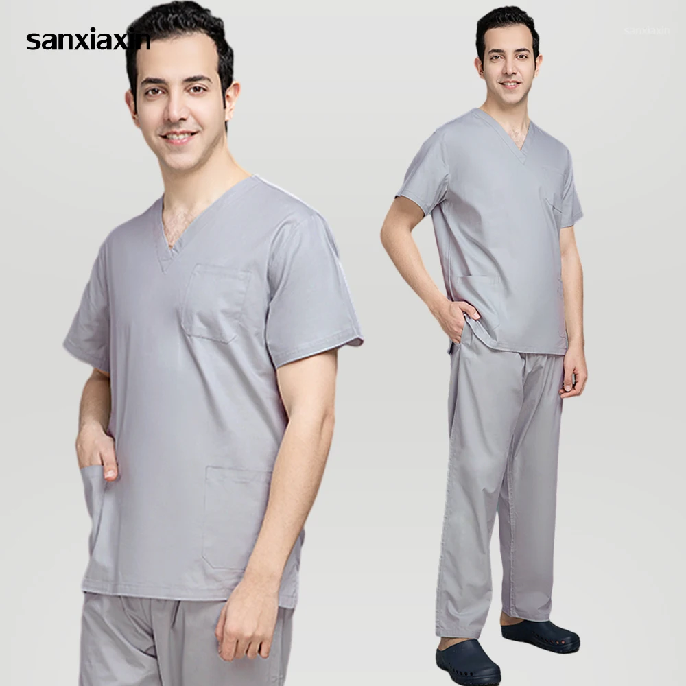 

Medical Scrub Set Nurse Uniform Unisex Clinic Workwear Nursing Scrubs Top Pants Women Men Suit Hospital Accessories Working Suit