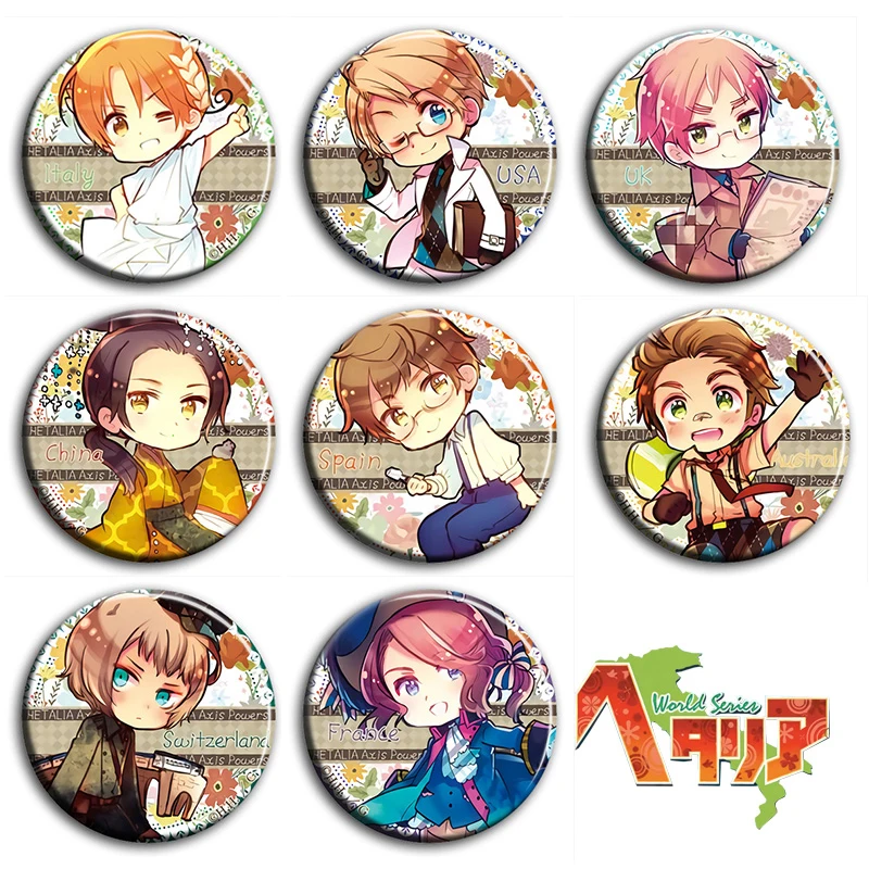 

Брошь значок аниме Hetalia Axis Powers Italia vanchiano Wang Yao, 8 шт.