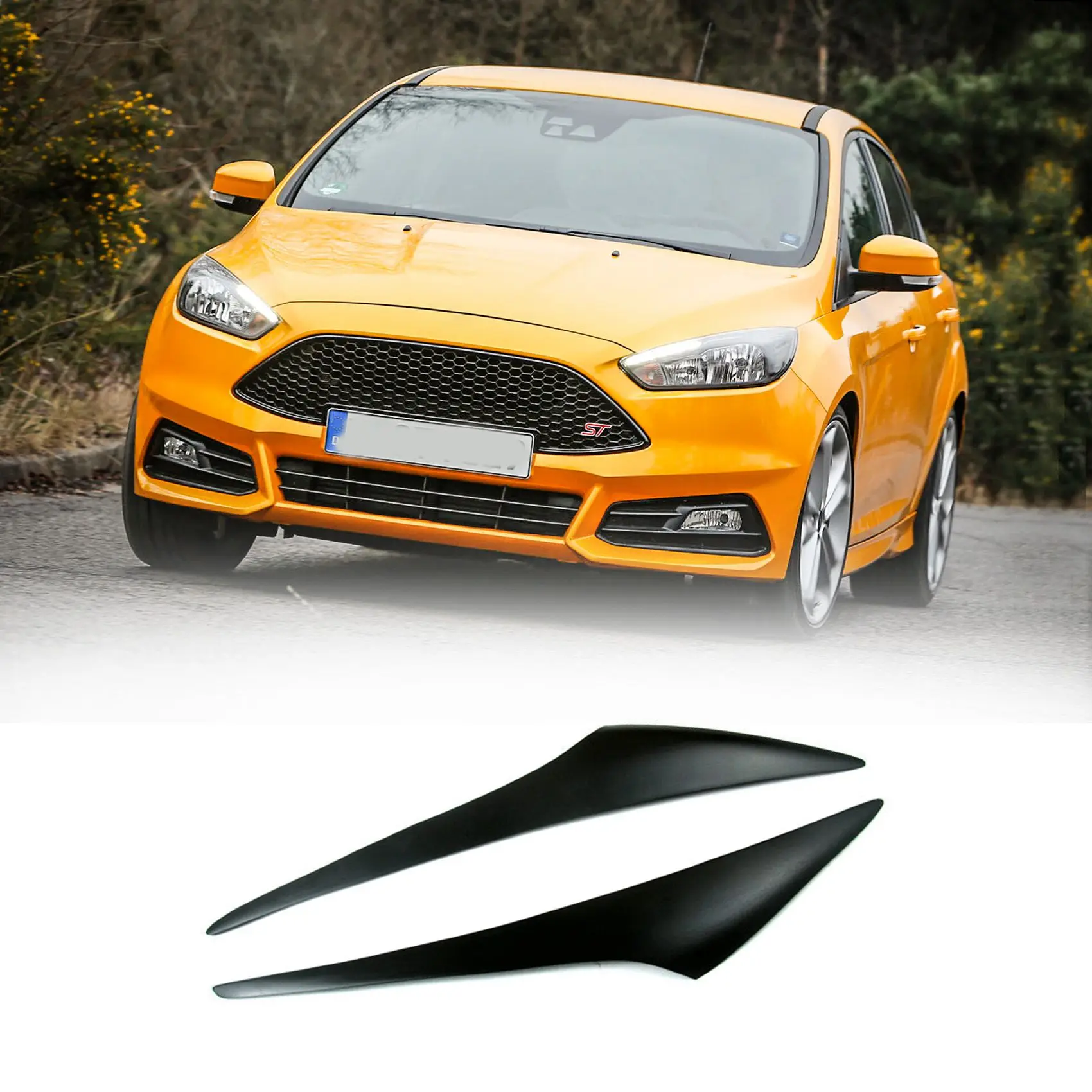 

Front Headlight Cover Head Light Lamp Eyelid Eyebrow Trim for Ford Focus MK3 2015-2018 Resin