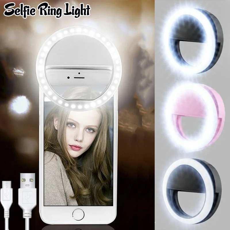 

Кольцевой светодиодный светильник для селфи, аккумуляторная лампа с подзарядкой через Usb, линза для мобильного телефона, лампа для селфи, 28/...