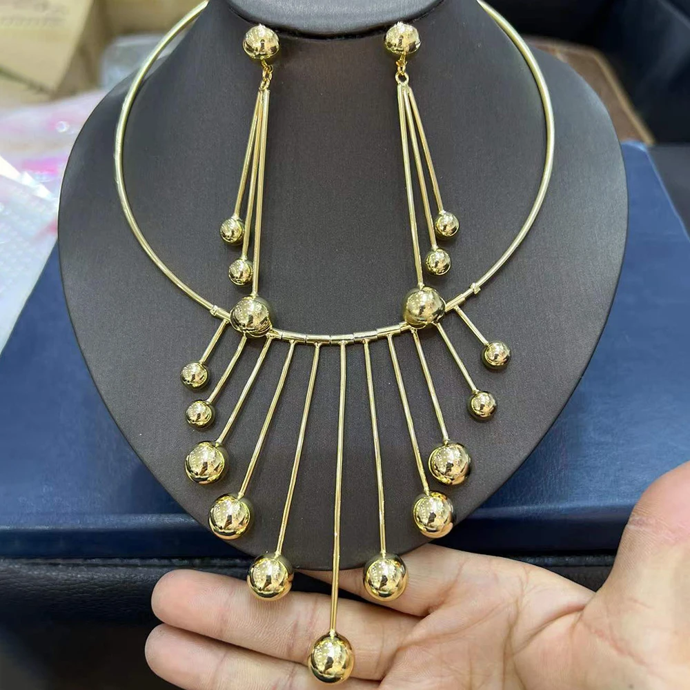 

Модный набор ювелирных изделий из Дубая золотого цвета с африканскими бусинами модное ожерелье и серьги 2 шт. ювелирные изделия Аксессуары ...