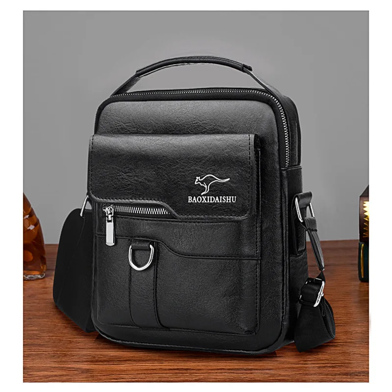 Мужская кожаная сумка-кенгуру через плечо