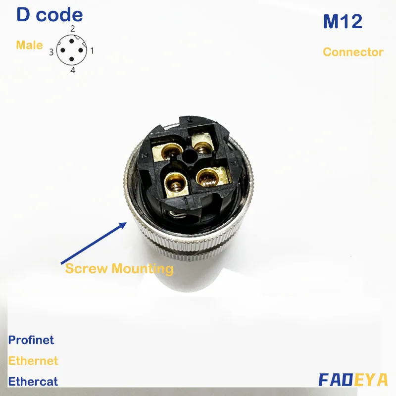 Фото M12, D-код, 4 контакта, Shield, Ethernet, Profinet , Male, IO-модуль, установка на месте, прямой №4