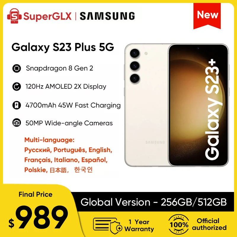 New Samsung Galaxy S23+ 5G Smartphone 256GB/512GB Snapdragon 8 Gen 2 120Hz AMOLED 2X Display Android13 NFC S23 Plus Mobile Phone