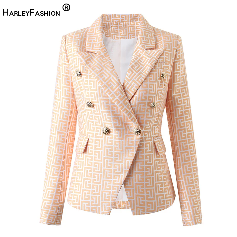 HarleyFashion Professional Factory Geometric Pattern Fitting Blazer for Ldaies Office Clothing For Women