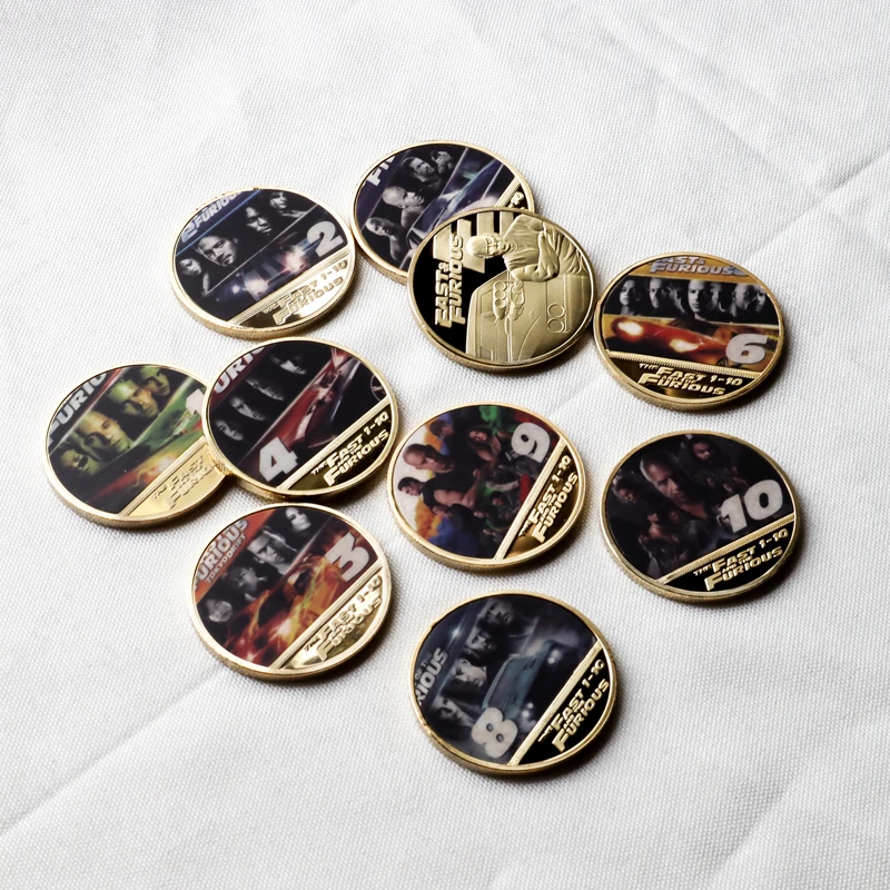 Памятная монета Furious Racing 1-10 из известных фильмов с золотым покрытием сувенир