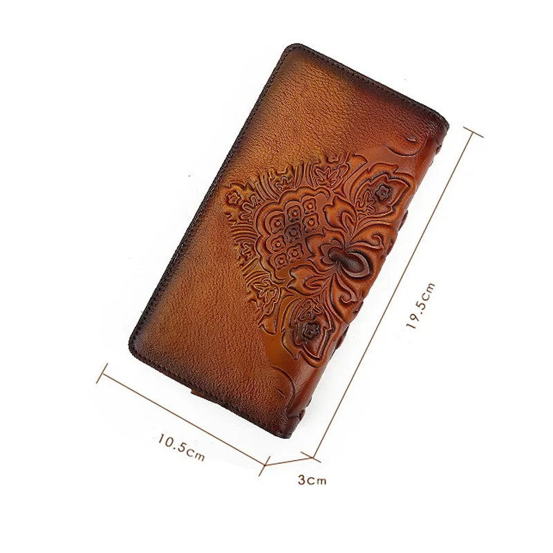 Women Wallet Retro Genuine Leather Purse Vintage Ladies Chinese Style Flowers Embossed Card Holder Female Luxury Clutch Bag Gift