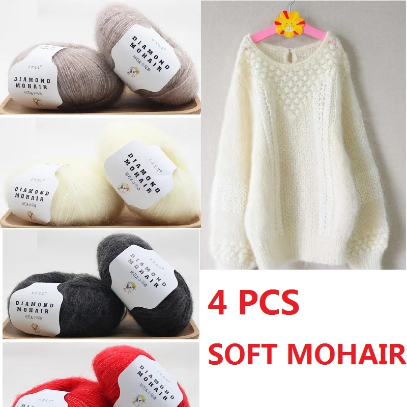 

4pcs Mohair Yarn Crochet Baby Wool Threads for Knitting Sweater Scarf 166m 0.9mm Ilos Para Tejer Dedelgado Thread Plush Freeship