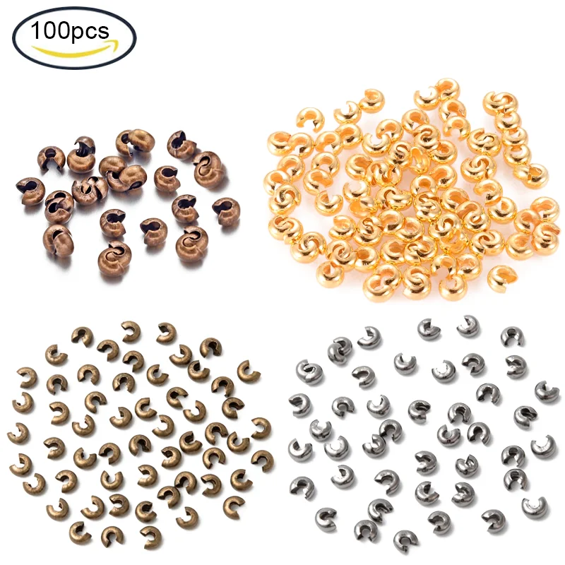 

100pcs Iron Crimp Beads Covers Cadmium Free & Nickel Free & Lead Free) 3mm In Diameter Hole: 1.2~1.5mm for Jewelry Making