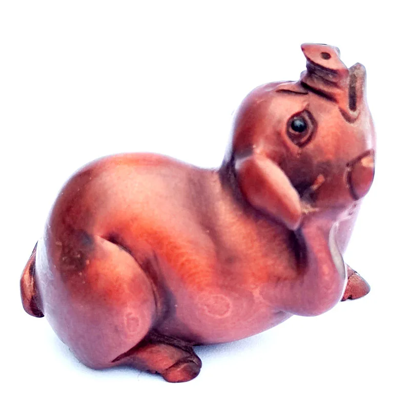 GX297 — 20-летняя 2-дюймовая фигурка нецке из самшита ручной работы озорная свинья