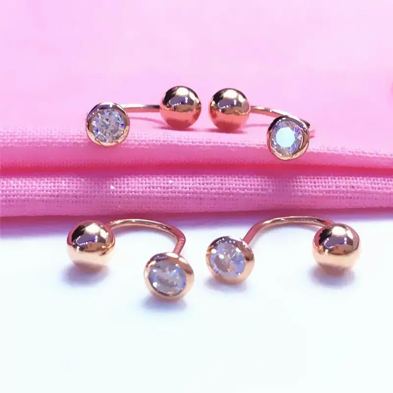 

Jewelry Pure Russian Rose Gold Women's Purple Gold Stud Earrings Genuine Color Gold Screw Zircon Curved Wholesale Lots Bulk