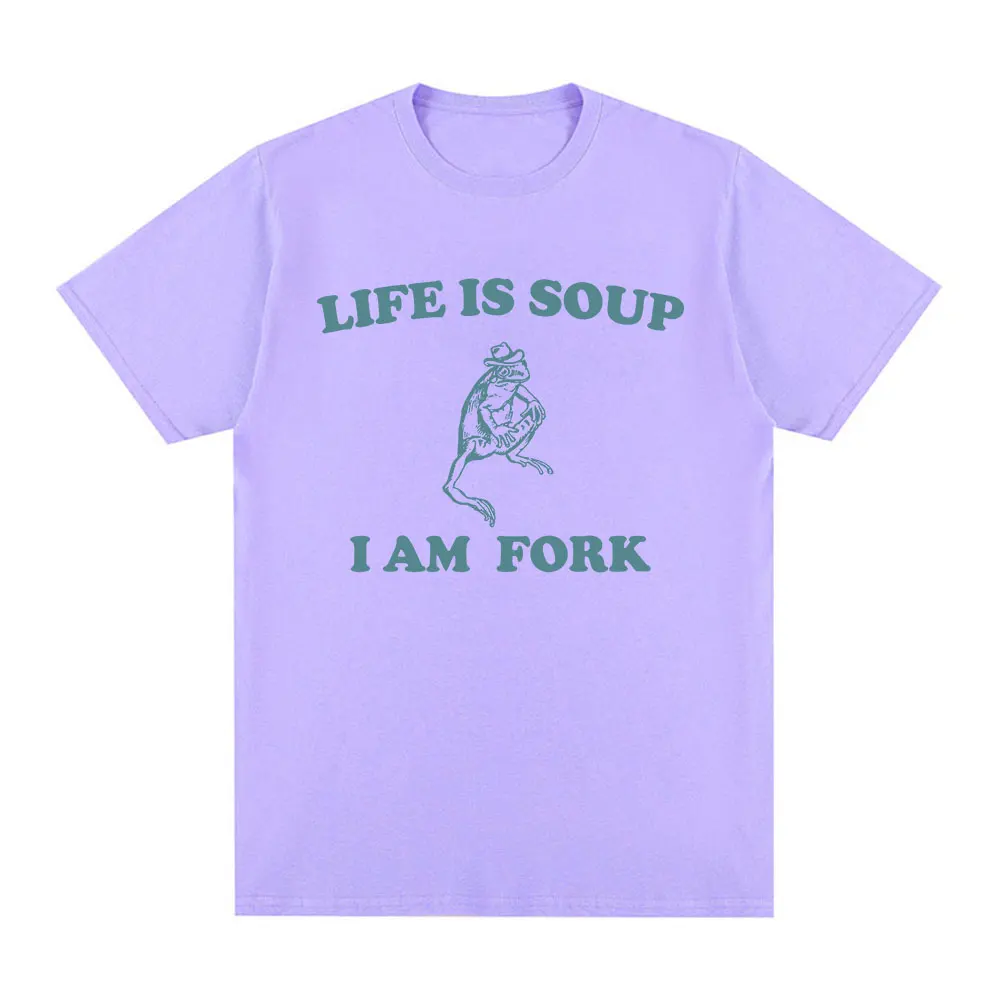 Life Is Soup I Am Fork Frog Meme Графическая футболка Хлопковая забавная унисекс в стиле ретро