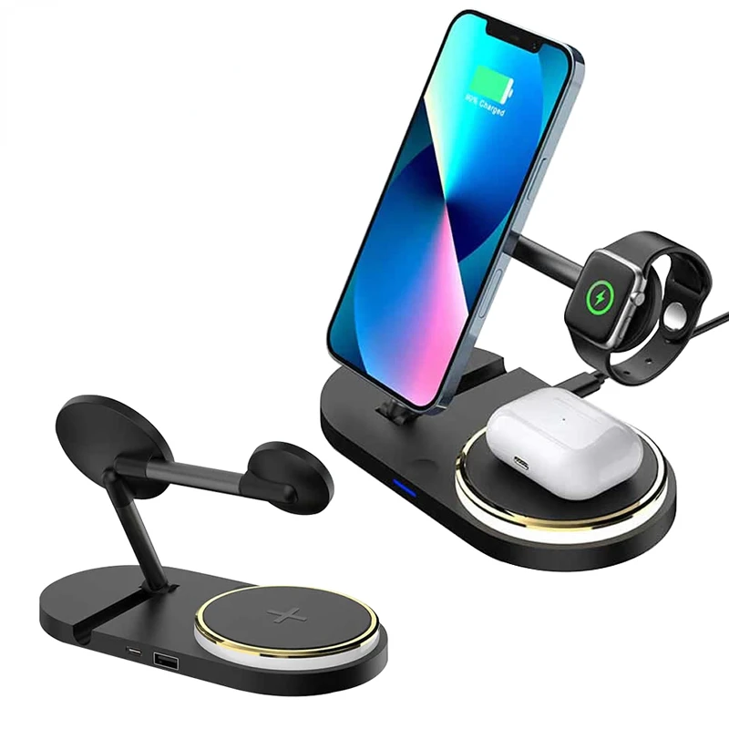 

Беспроводное зарядное устройство Qi 5 в 1, настольная лампа для быстрого стола, ночник для iPhone 11, 12, 13, X, Apple Watch 7, 6, 5, для Airpods Pro, iWatch, 15 Вт