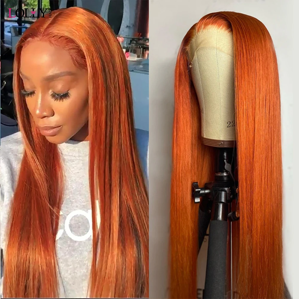 Orange Ginger Lace Front Wig Straight Human Hair Wigs Transparent Lace Wigs 13x4 Lace Frontal Wig Orange Colored Human Hair Wigs