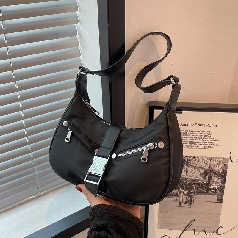 

Casual Women Bags Nylon Armpit Shoulder Bag Simple Shopper Purse Underarm Bag Versatile Messenger Bag For Lady Hobos Handbag Sac